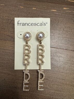 Francesca's Collections Gold Pearl BRIDE Dangle Earrings